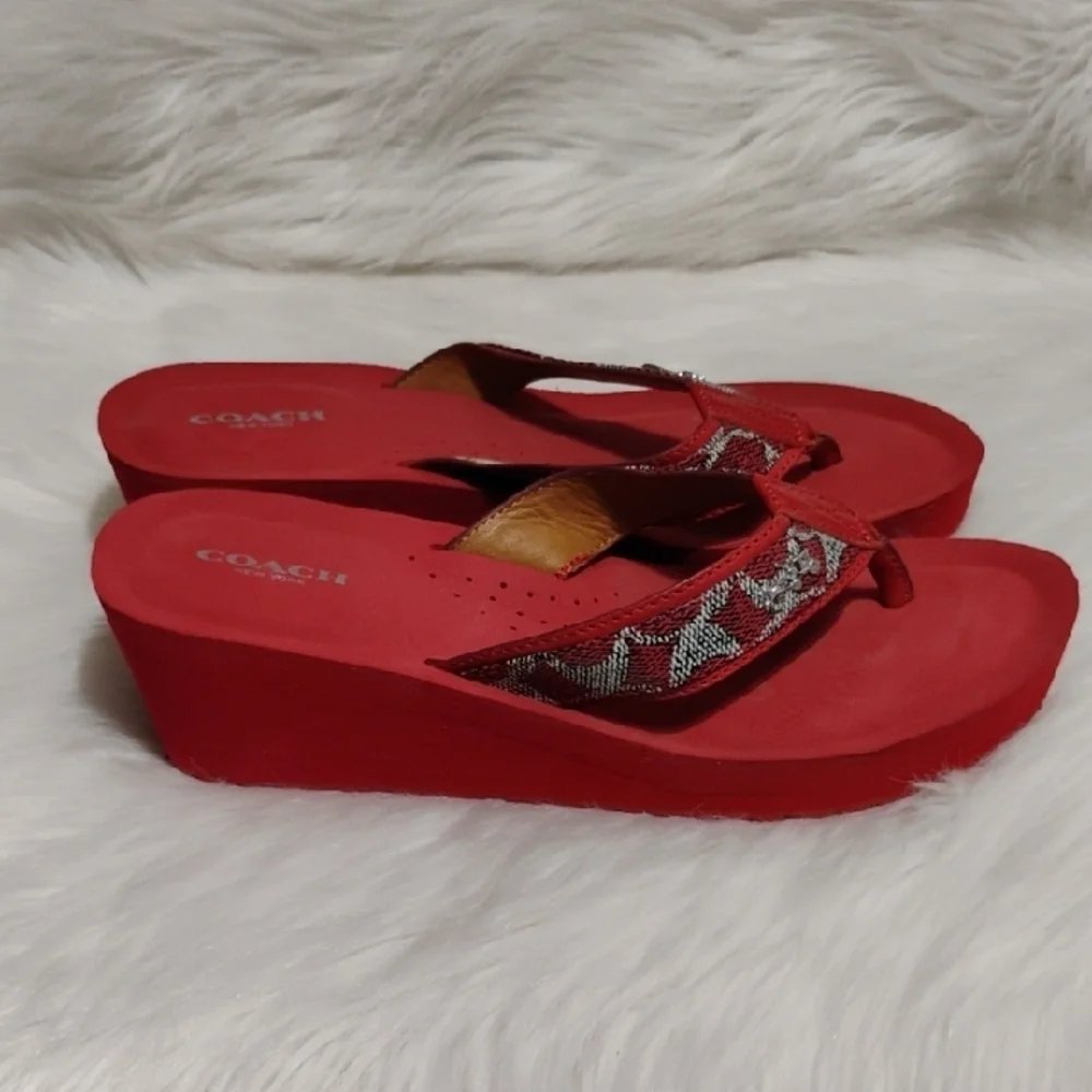 (C-20) Coach Jolene Red and Silver Wedge Sandals Sz.9.5